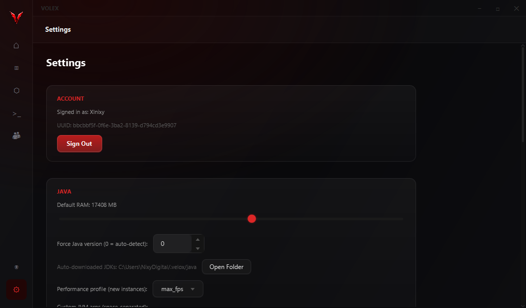 Per-profile performance settings